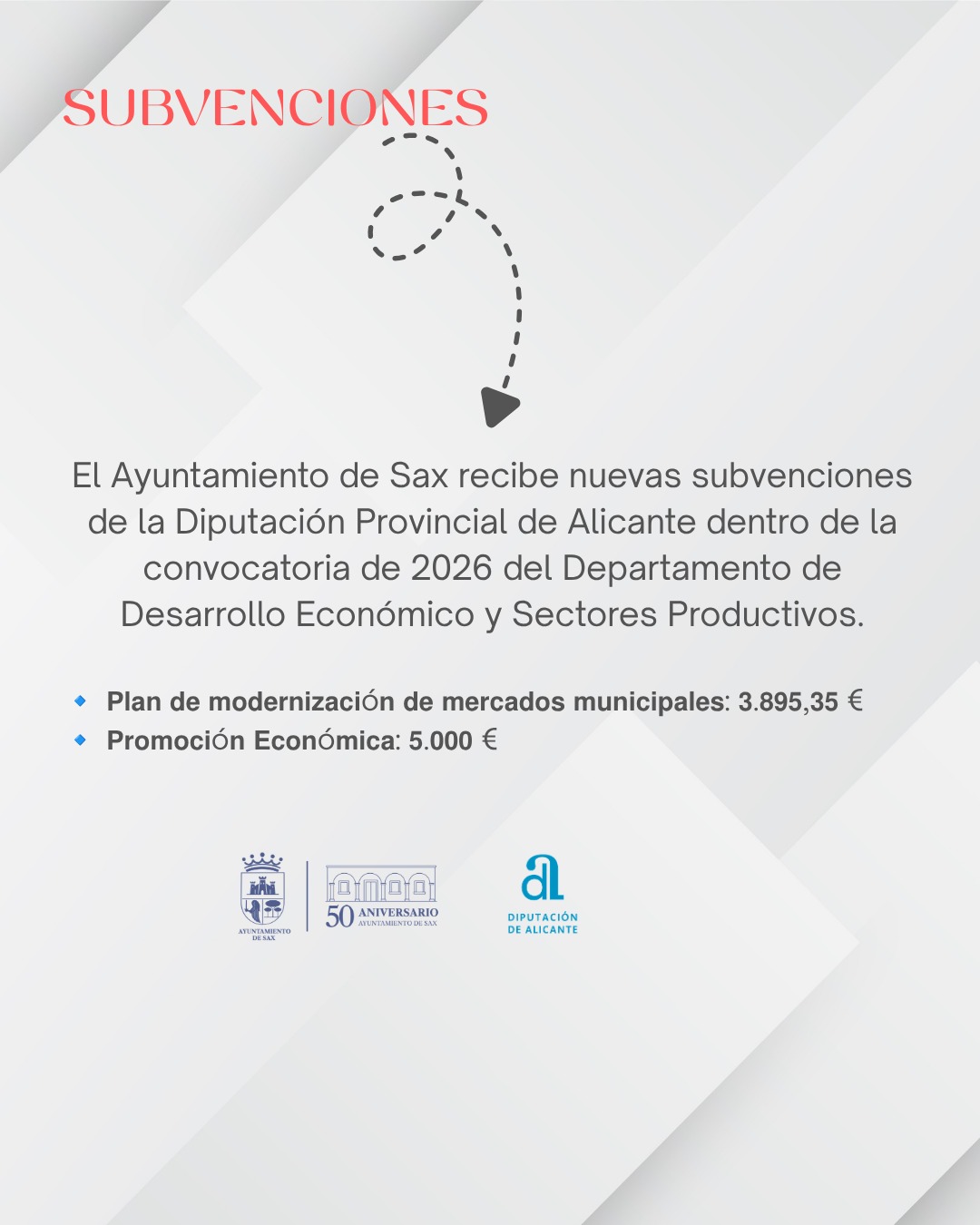 Nuevas subvenciones para el Ayuntamiento de Sax