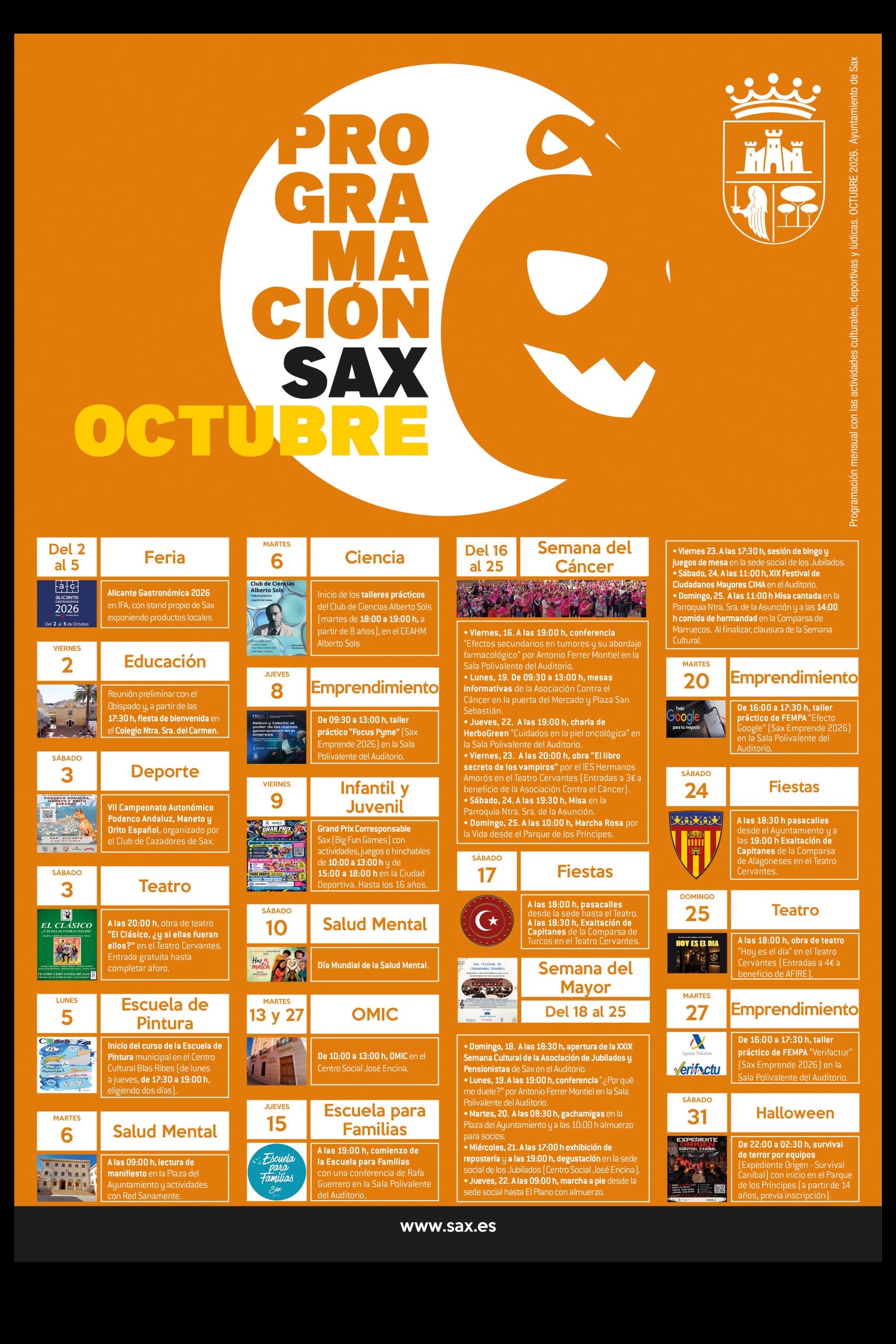 Programación de eventos de octubre de 2026 en Sax